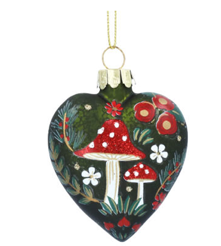 Gisela Graham | Kerstbal Antique Moss Green Glas Hart