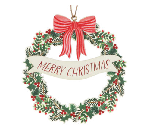 Gisela Graham | Hangfiguur Wood Dec Merry Christmas Wreath 10cm