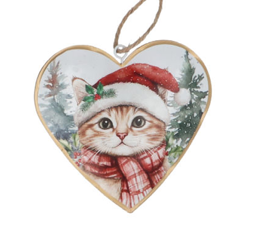 Gisela Graham | Hangfiguur Tin Heart Cat Snowscene 10cm               