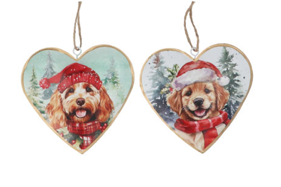 Gisela Graham | Hangfiguur Tin Heart Puppy Snowscene 10cm Assortiment