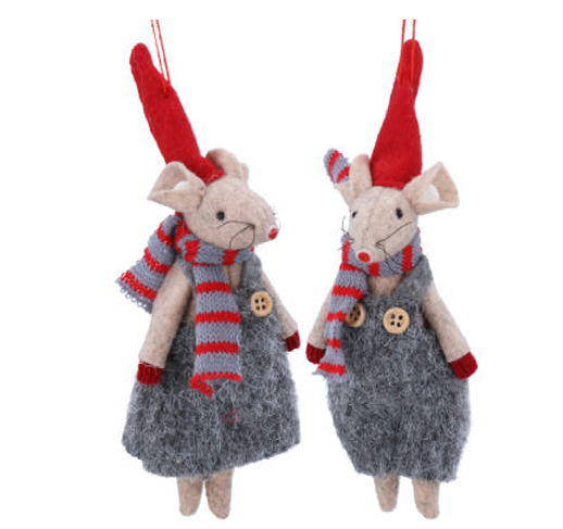 Gisela Graham | Hangfiguur Mr/Mrs Mouse Grey Outfit 17cm Assortiment 