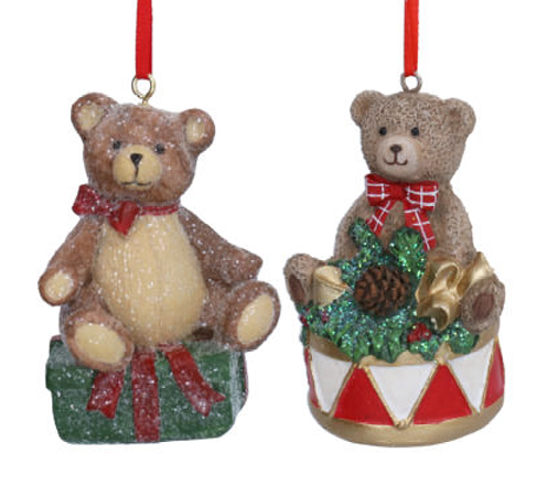 Gisela Graham | Hangfiguur Teddy On Gift/Drum Resin 10cm Assortiment