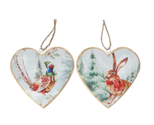 Gisela Graham | Hangfiguur Tin Heart Pheasant/Hare Scene 10cm Assortiment      
