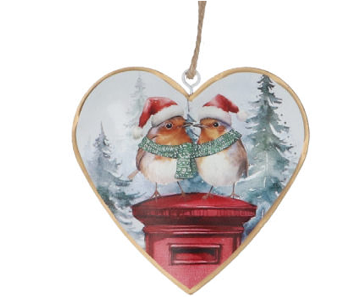 Gisela Graham | Hangfiguur Tin Heart Robins Scene 10cm 