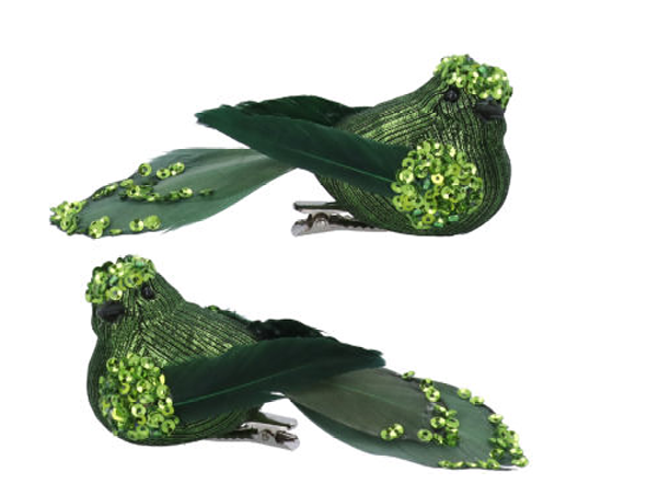 Gisela Graham | Kerstfiguur Clip-on Bird Green w Glitter Wing 12cm Assortiment