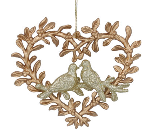 Gisela Graham | Hangfiguur Heart Wreath w Glitter Doves  Acrylic Gold