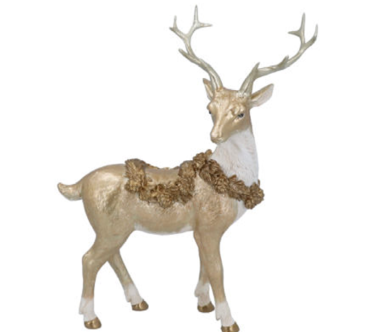 Gisela Graham | Beeld Stag w Cone Garland Resin Gold