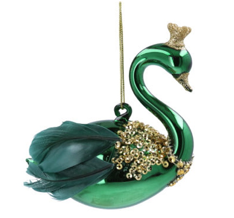 Gisela Graham | Hangfiguur Green Swan w Gold Crown Glas 12cm 
