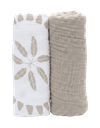 Noukies | Tetra Doek Moon Feathers 100x100cm Wit/Bruin 2-pack