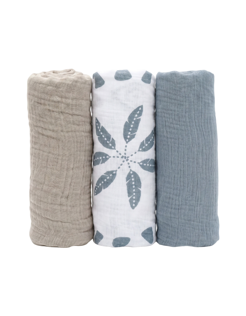Noukies | Tetra Doek Moon Feathers 70x70cm Wit/Bruin/Blauw 3-pack