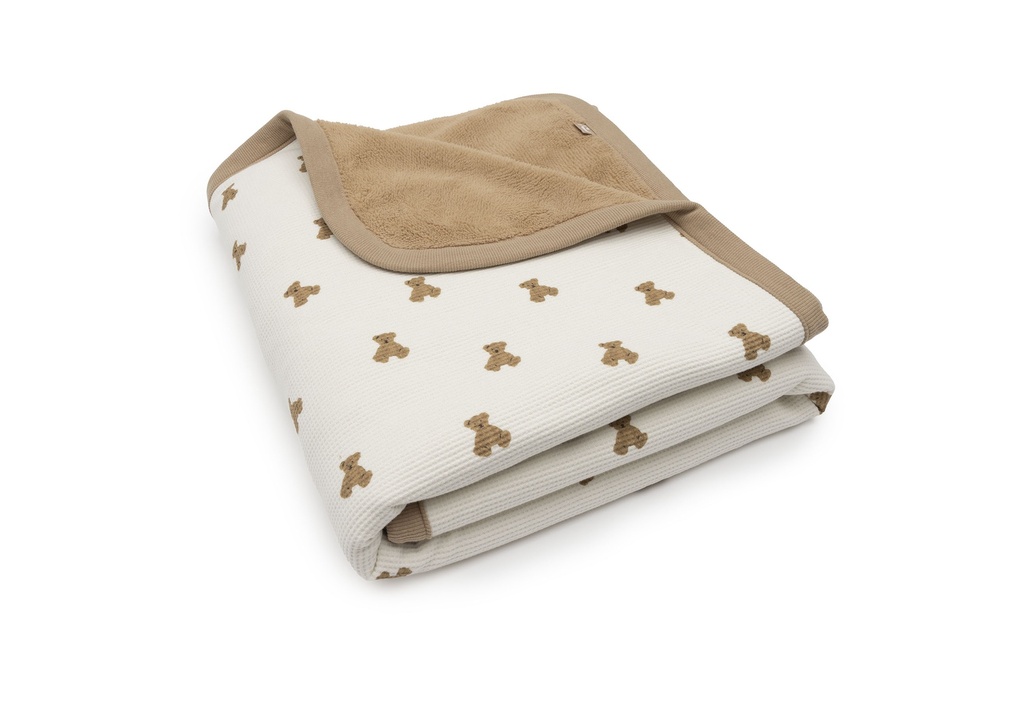 Jollein | Deken Ledikant Mini Teddy Bear Little Waffle/Fluff Ecru/Bruin 100x150cm