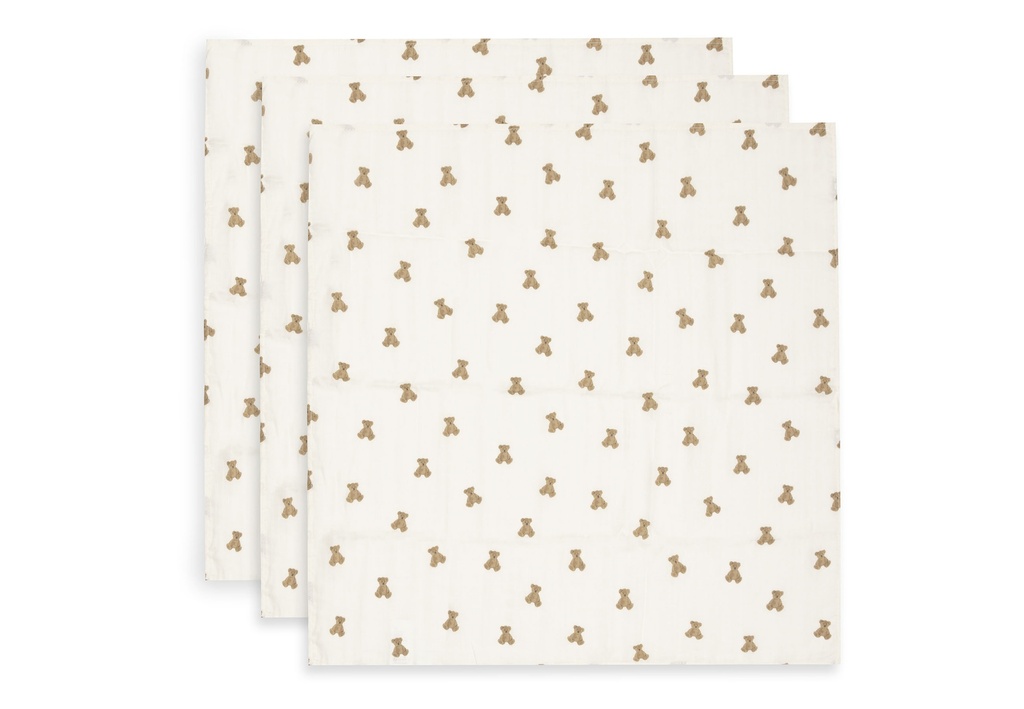 Jollein | Tetra Doek Mini Teddy Bear Ecru/Bruin 70x70cm 3pack