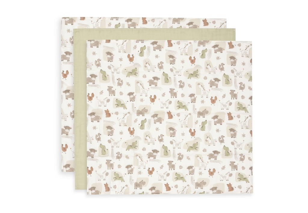 Jollein | Tetra Doek Barn Buddies Ecru 70x70cm 3-pack