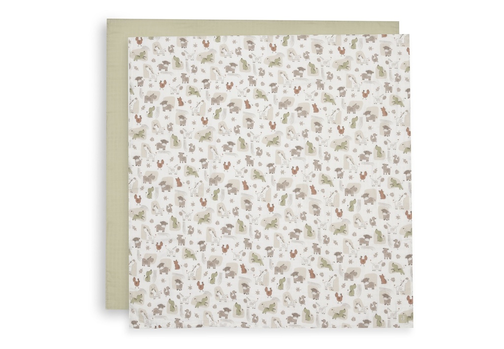 Jollein | Tetra Doek Barn Buddies Ecru/Groen 115x115cm 2-pack