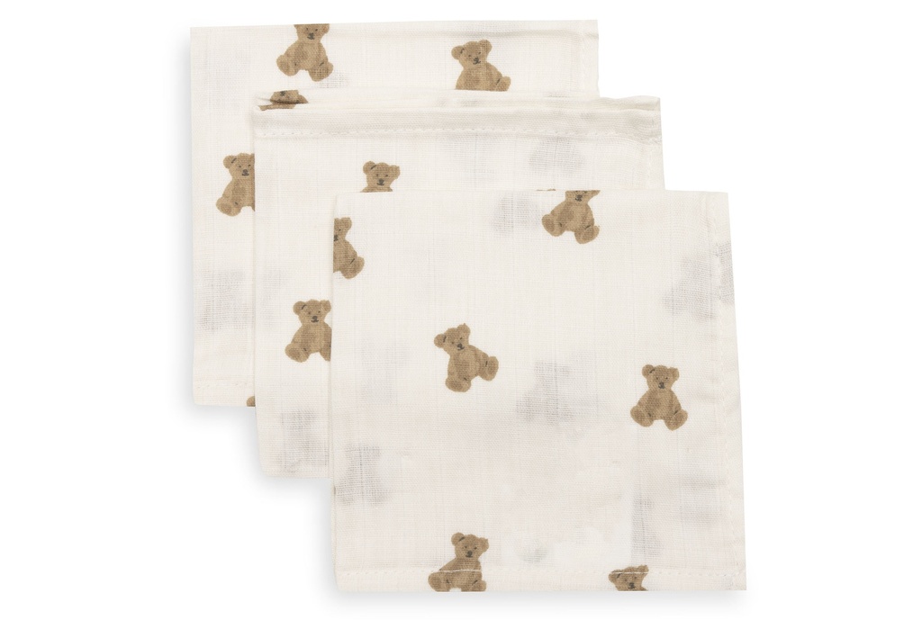 Jollein | Monddoekje Mini Teddy Bear Ecru/Bruin 31x31cm  3-pack