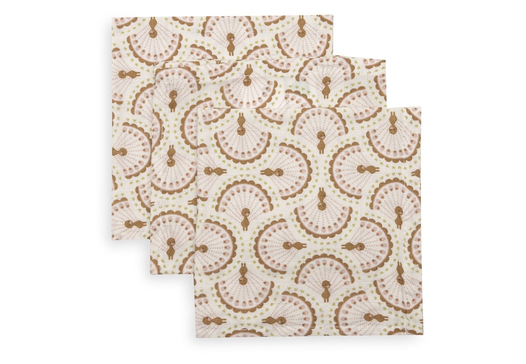 Jollein | Monddoekje Soft Plumes Ecru/Bruin 31x31cm (3-pack