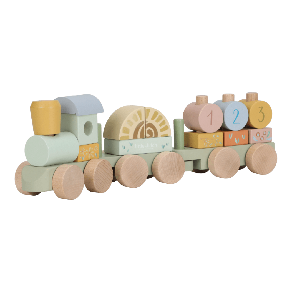 Little Dutch | Blokken Safari Friends Blokkentrein Hout Groen +12m