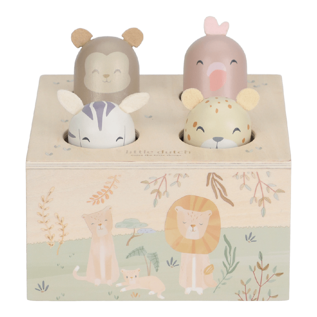 Little Dutch | Educatief Speelgoed Safari Friends Pop-Up Hout Groen +12m