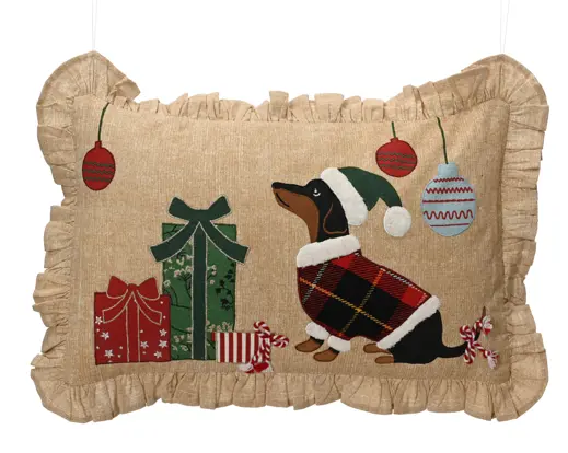 Decoris | Sierkussen Kerst Embroidery Teckel 50x30x10cm
