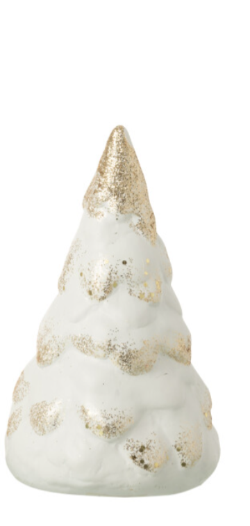 J-Line | Beeld Kerstboom Dennenboom Snow Klei Beige/Wit 11x10,5x18cm