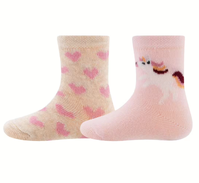Ewers | Kousen Hartjes/Eenhoorn Ecru/Roze 2-pack