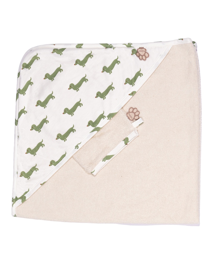 Pericles | Badcape met Washandje Teckel Allover Matcha