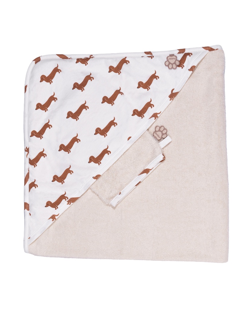 Pericles | Badcape met Washandje Teckel Allover Taupe