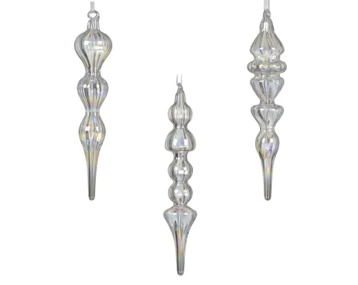 Decoris | Hangfiguur Glas Ornament Transparant Iris Finish Ø4x18cm Assortiment 