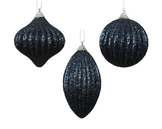 Decoris | Kerstbal Foam Glitter Nachtblauw Ø8cm Assortiment  