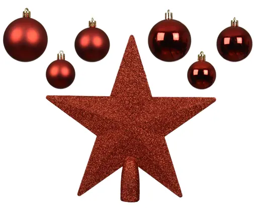Decoris | Hangfiguur Decoratiepakket Kerstrood Piek/Kerstballen 91-delig 
