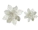 Decoris | Kerstfiguur op Clip Poinsettia Wit Groot/per2 Klein/per3 Assortiment 