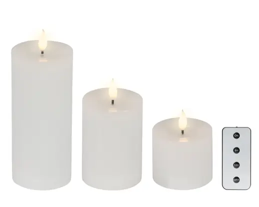 Lumineo | Kaars Led Wax op Afstandsbediening Wit Ø7,5x9,5/13,5/20 cm 3-pack