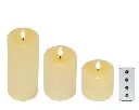 Lumineo | Kaars Led Wax op Afstandsbediening Ecru Ø7,5x9,5/13,5/20 cm 3-pack