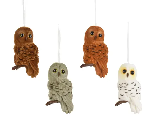 Decoris | Hangfiguur Uil Polystyreen Flock Ø5x9cm Assortiment