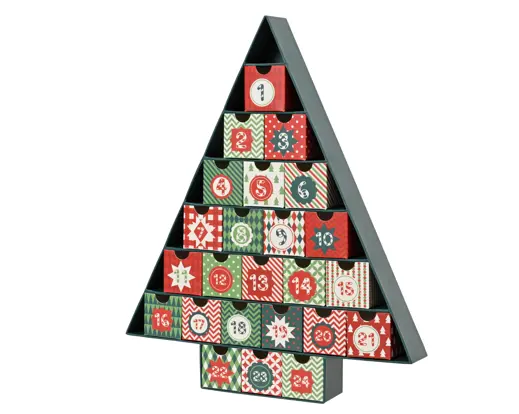Decoris | Adventkalender Kerstboom Rood/Groen 39x4,8x32,5cm