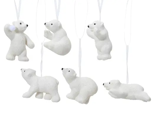 Decoris | Hangfiguur Ijsbeer Polystyreen Flock Glitter Wit 2x8x6cm Assortiment