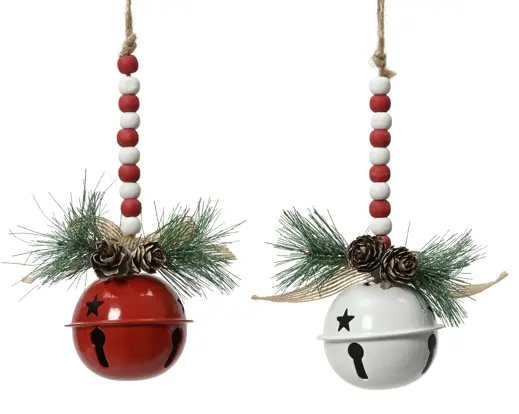 Decoris | Hangfiguur Kerstklokje Ijzer Jute Bow Rood/Wit Ø6,5x15cm Assortiment