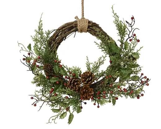 Everlands | Krans Berry Glitter Pinecones Groen Ø30x9cm