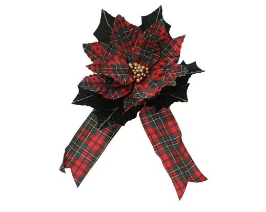 Decoris | Sierbloem Poinsettia op Clip Polyester Groen/Rood 29cm H.14cm