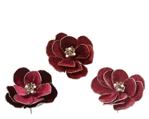 Decoris | Sierbloem Magnolia op Clip Polyester Fluweel Ø22x15cm Assortiment