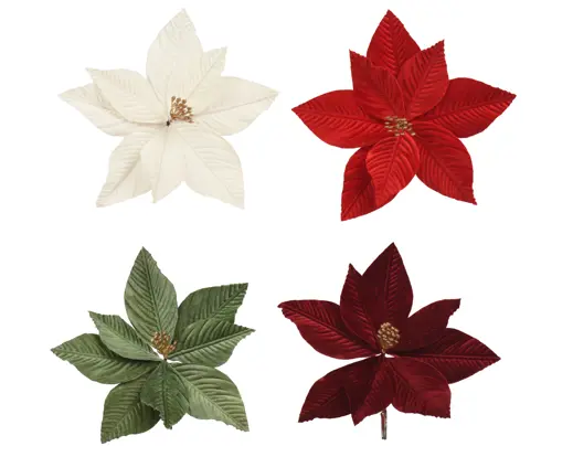 Decoris | Sierbloem op Clip Poinsetta Polyester Fluweel Ø25x8cm Assortiment 