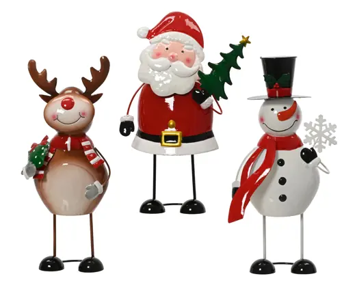 Decoris | Beeld Figuur Ijzer Sneeuwman/Rendier/Kerstman 9,5x19x35cm Assortiment
