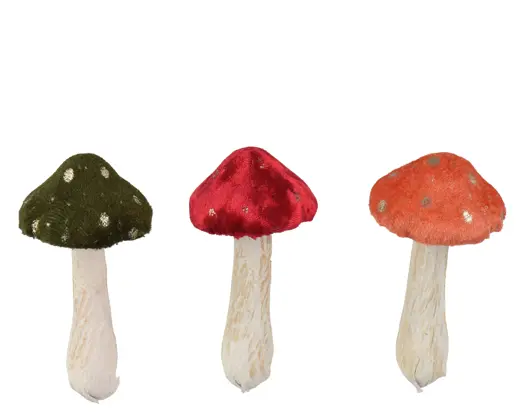 Decoris | Paddenstoel Polyester Fluweel op Clip Ø5x11cm Assortiment 2-pack