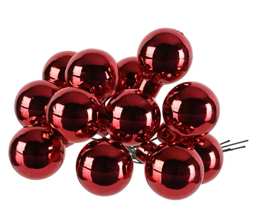 Decoris | Kerstbal Tros met 12 Glasballetjes Kerstrood Ø2,5 cm