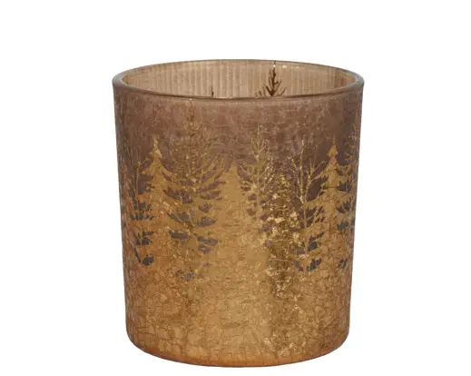 Decoris | Theelichthouder Glas Tree Goud Ø10x12,5cm