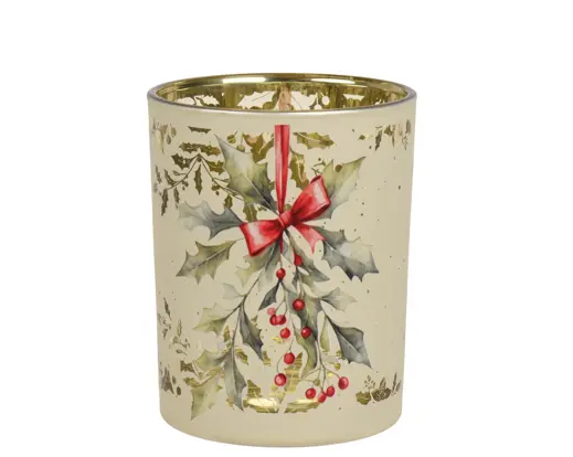 Decoris | Theelichthouder Glas Holly Berry Ø10x12,5cm