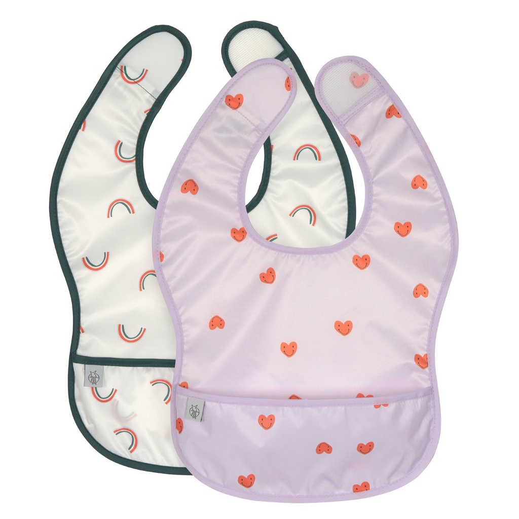 SLABBETJE, Happy Rascals Heart, lavender , 26x38cm, met kruimelv., waterdicht, 2 stuk(s), Lightweight Bib, 2023