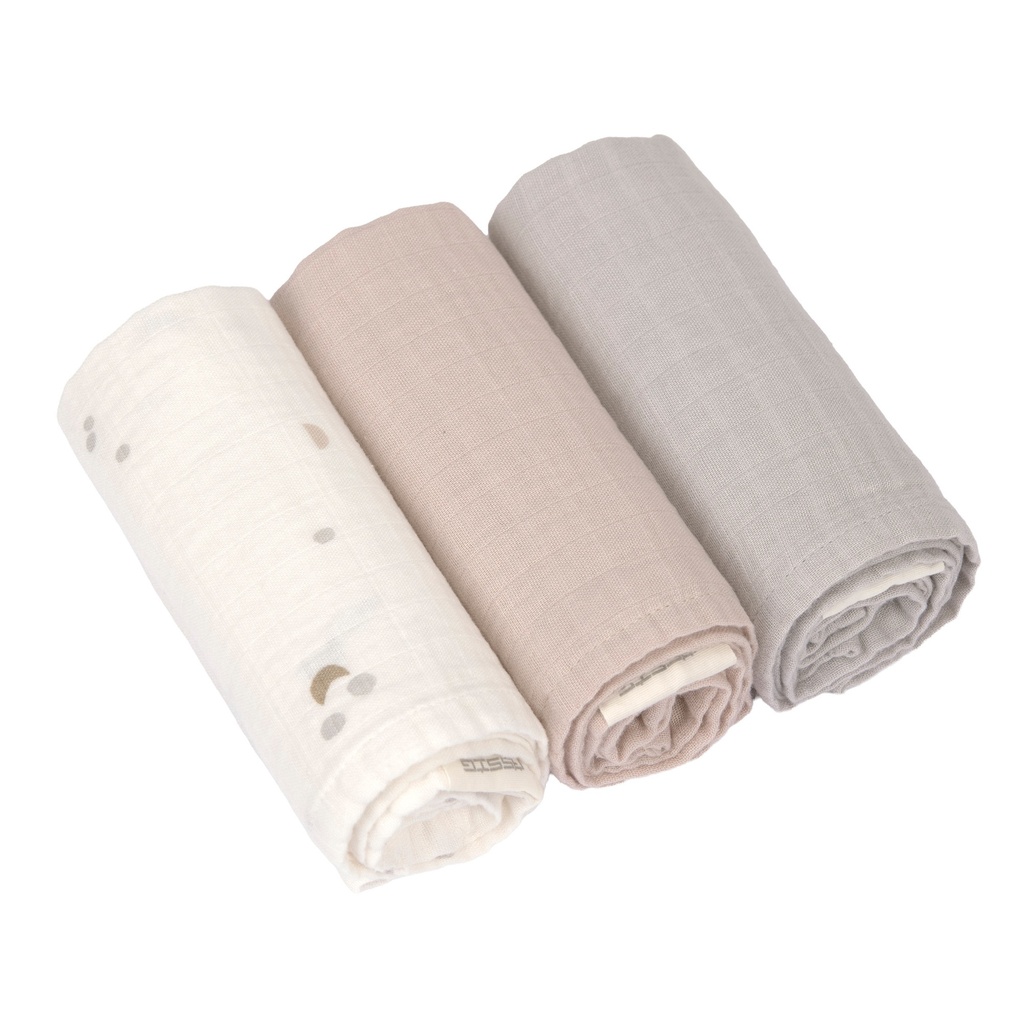 Laessig l Tetra Doek Cozy Loved Ones Pale Heaven Swaddle & Burp Blanket 60x60cm 3-pack 