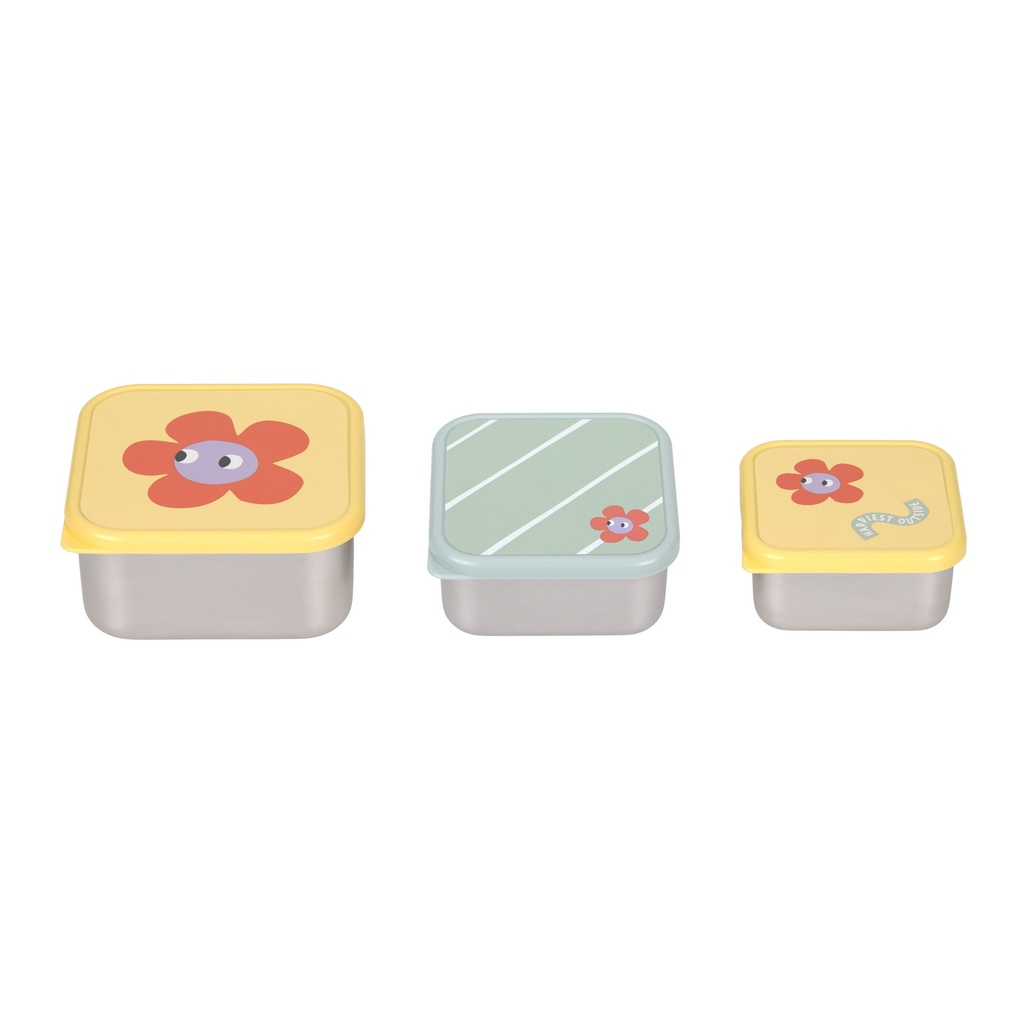 Laessig | Bewaarpotje Happy Trails Flower Snackbox Stainless Steel 3-pack 