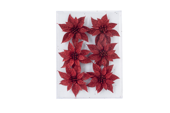 Cosy & Trendy | Sierbloem op Clip Kerstroos Glitter Rood 6-pack